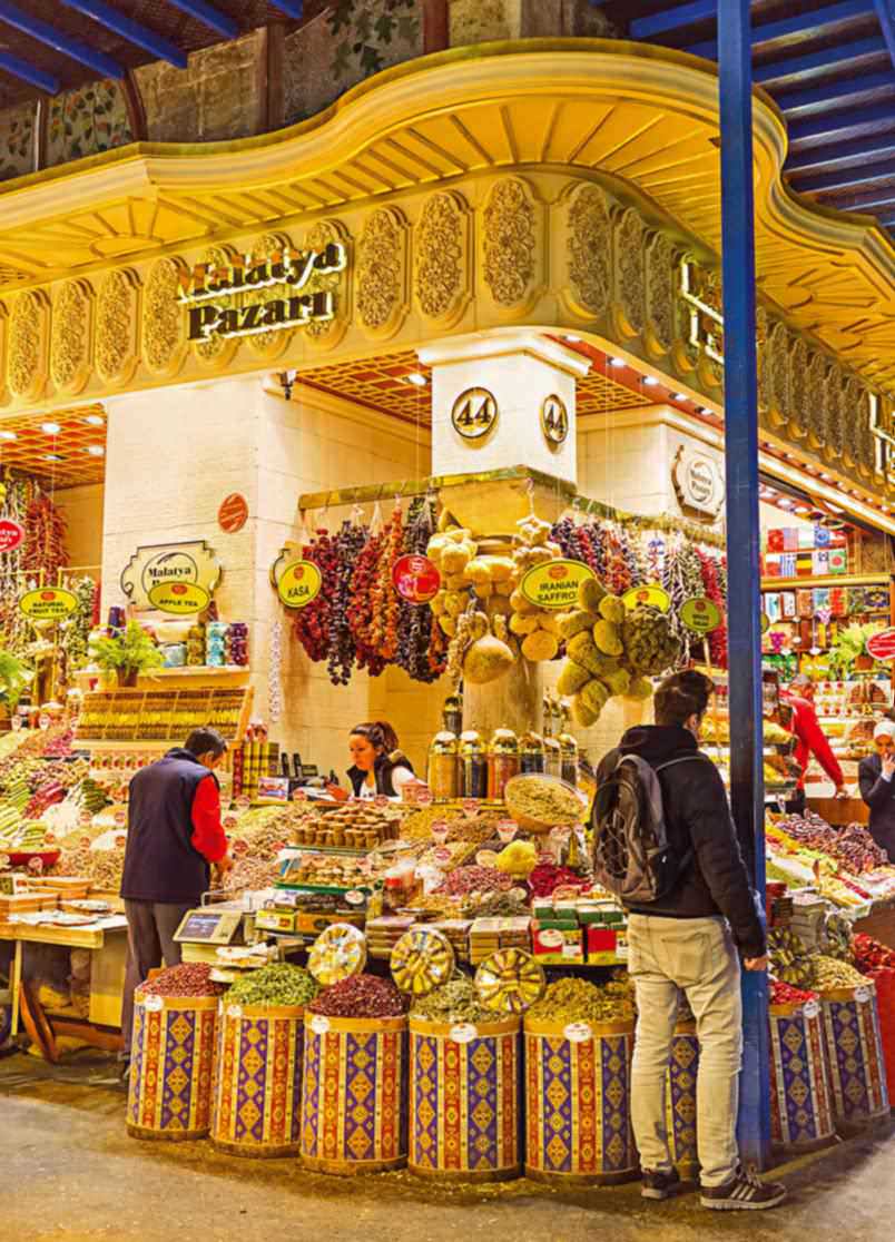 A market stall in Istanbul, Turkey, part of many local food trails